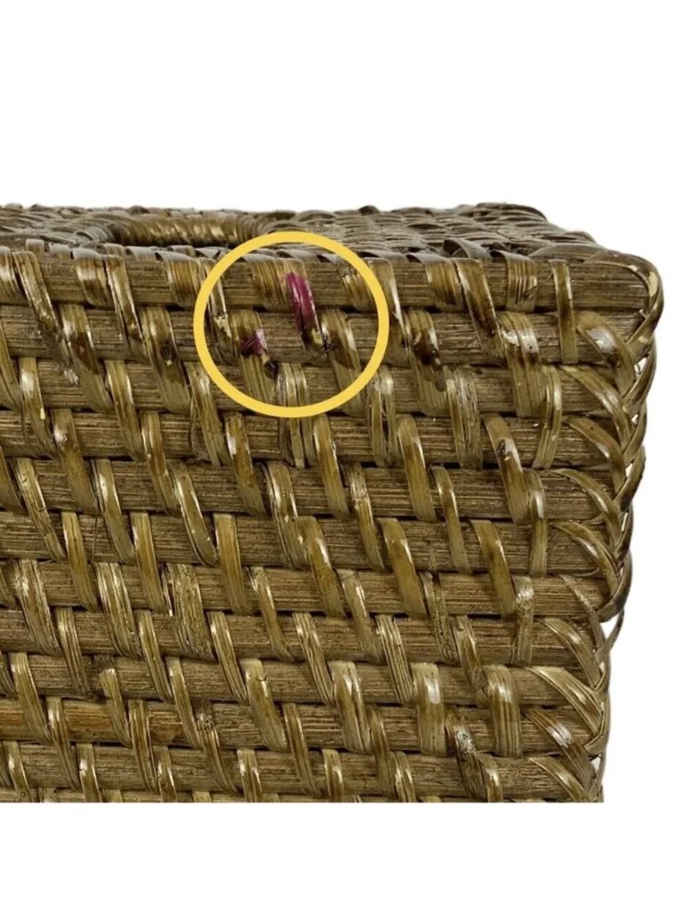 Brown Wicker Tissue Box Cover Square Basketweave Boho Decor Bathroom Accessory